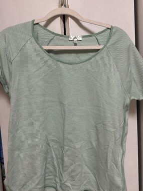 Light Green Striped Women's Scoop Neck Top with Pants and Shorts
